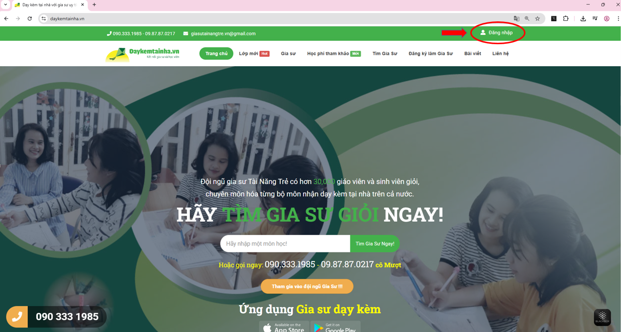 Web đăng nhập Daykemtainha.vn