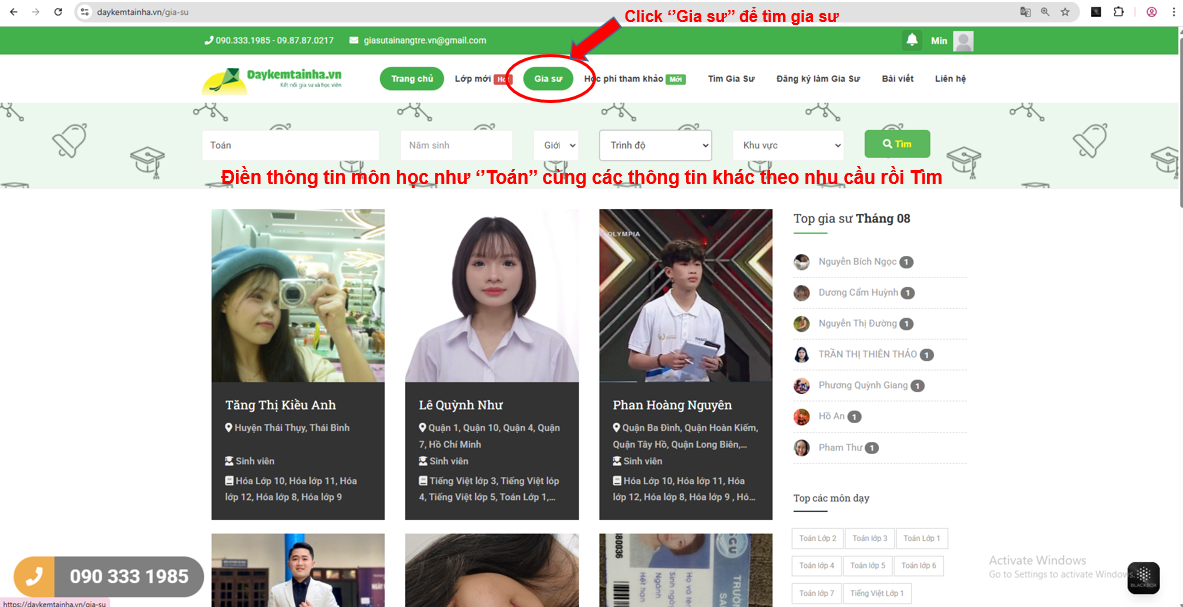 Tìm gia sư Daykemtainha.vn